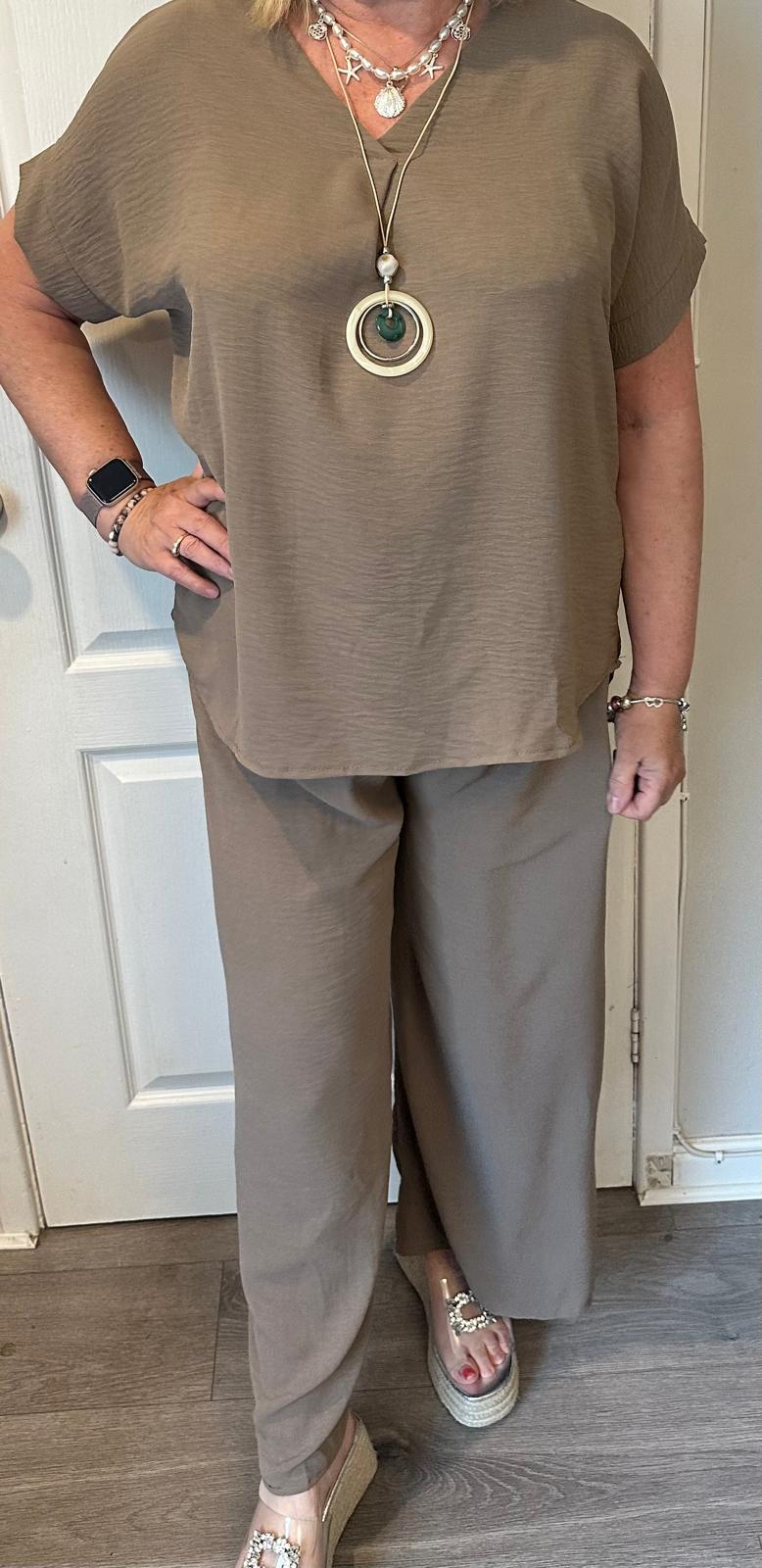 Janelle Italian 2 Piece V-Neck Suit with Necklace