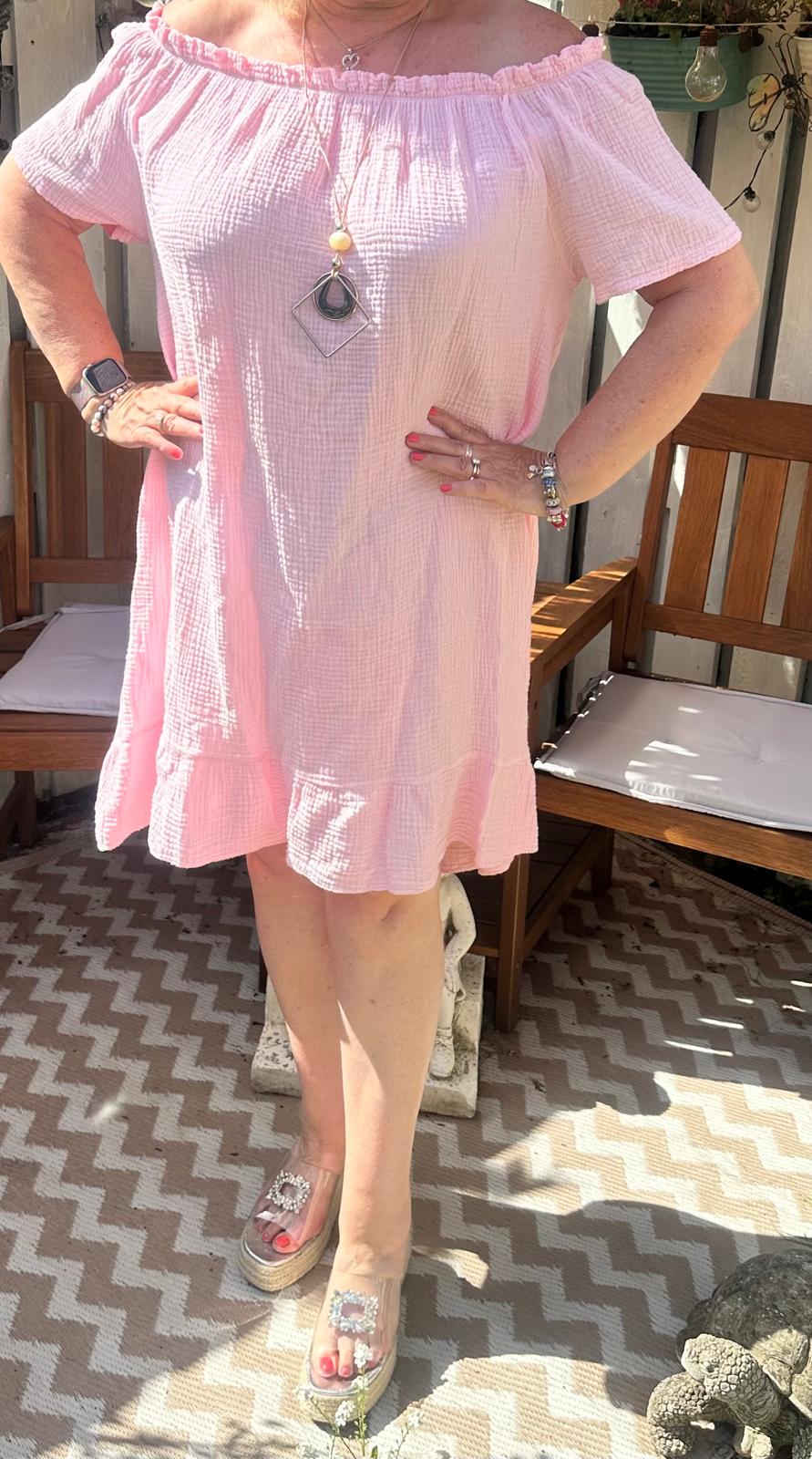 Grace Italian Bardot Frill Hem Dress