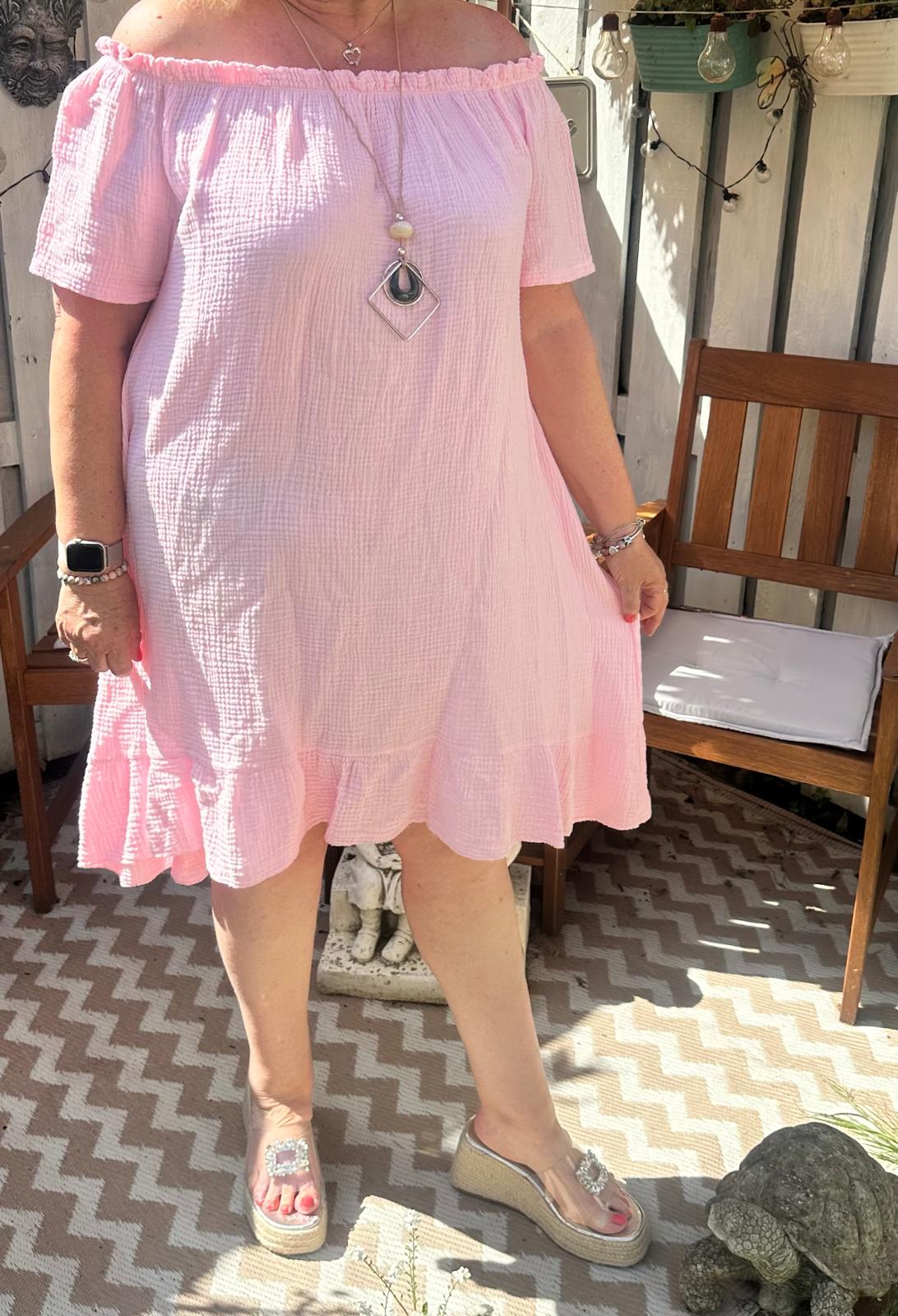 Grace Italian Bardot Frill Hem Dress