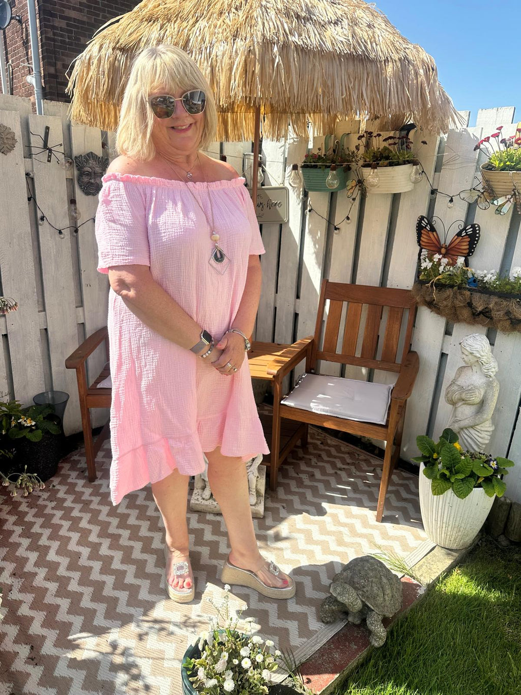 Grace Italian Bardot Frill Hem Dress