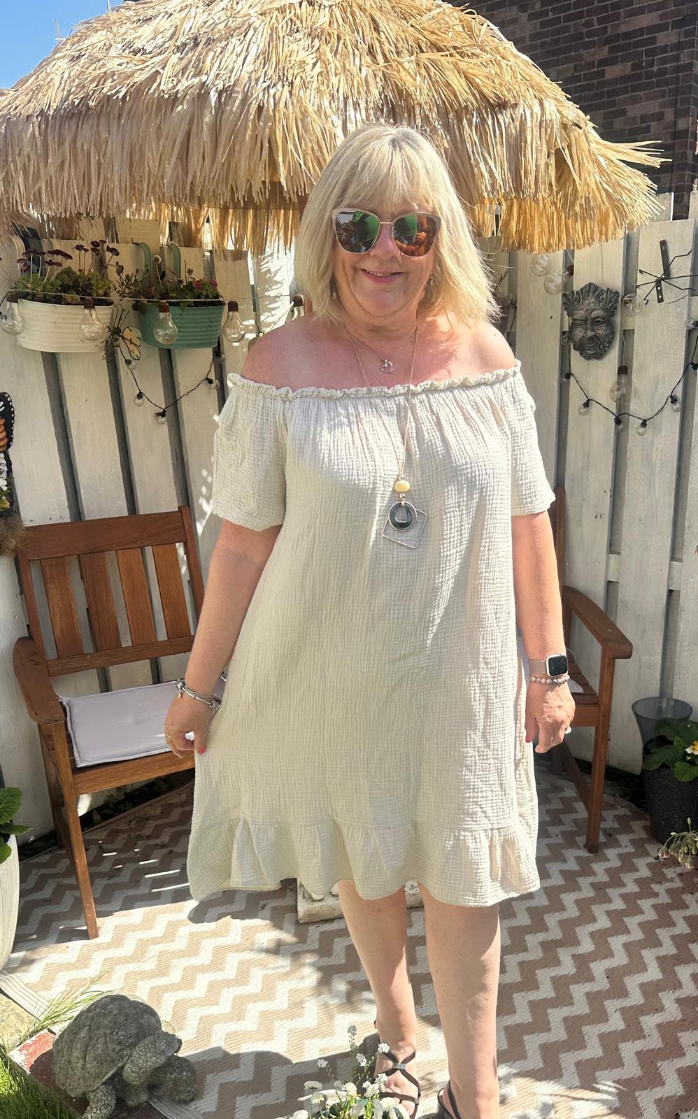 Grace Italian Bardot Frill Hem Dress