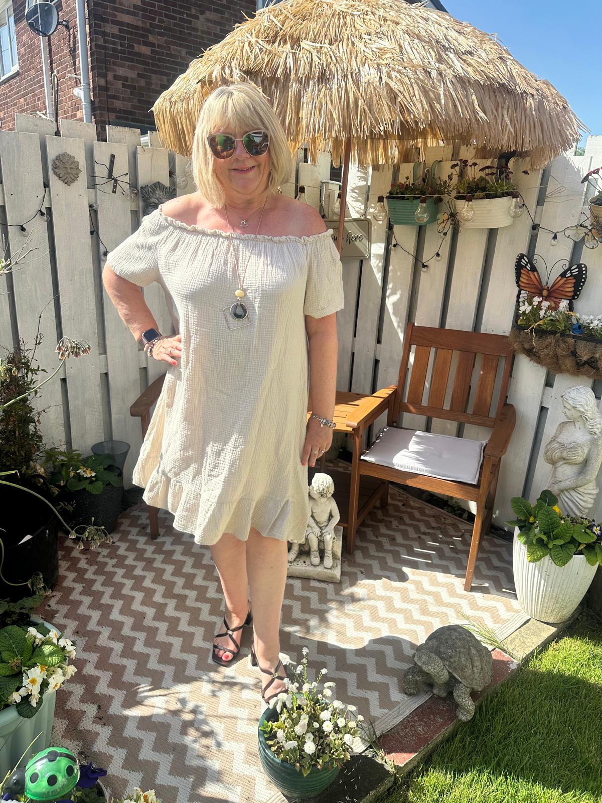 Grace Italian Bardot Frill Hem Dress
