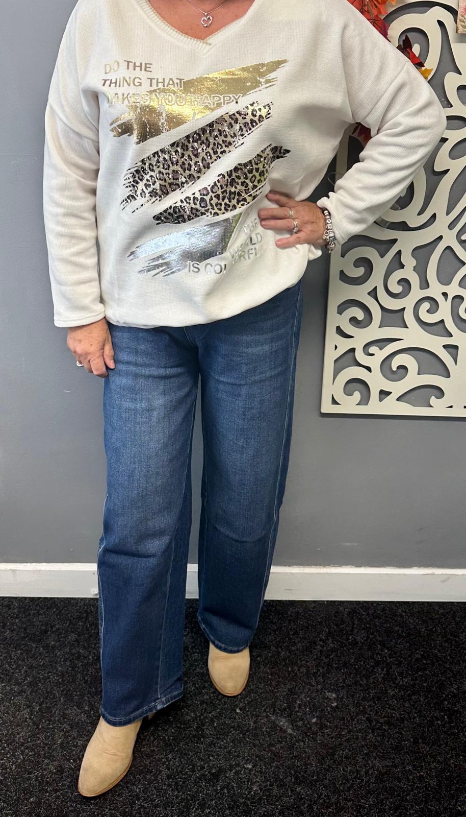 Hayley Italian Wild Touch Leopard V-Neck Jumper