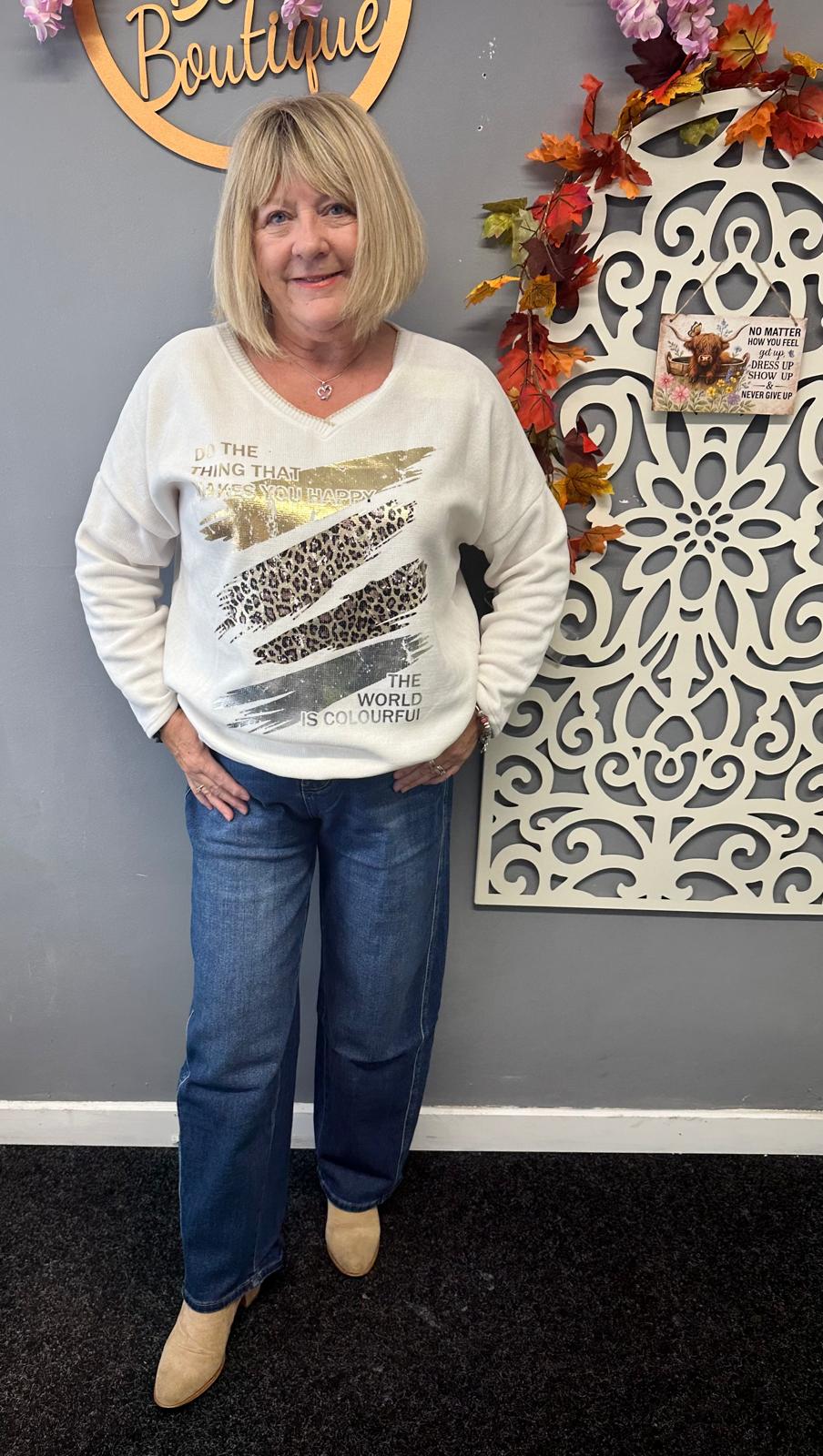 Hayley Italian Wild Touch Leopard V-Neck Jumper
