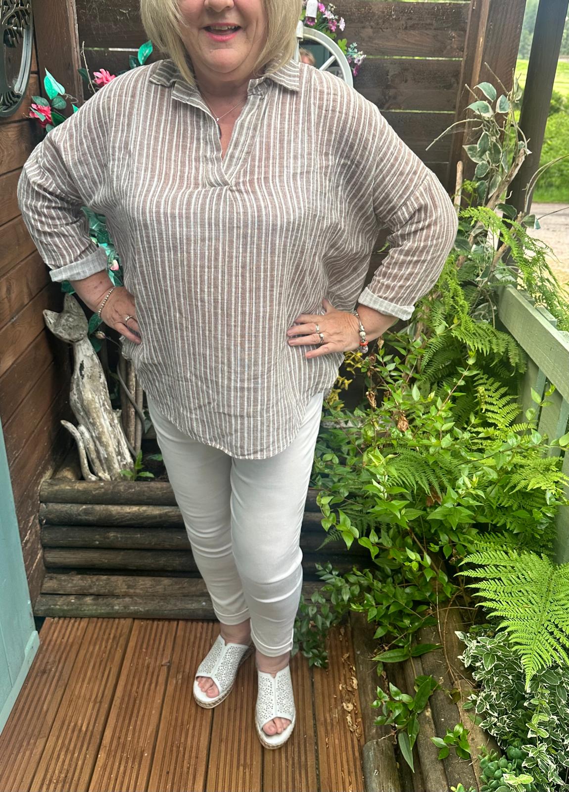 Courtney Italian Stripe Detail High Low Top