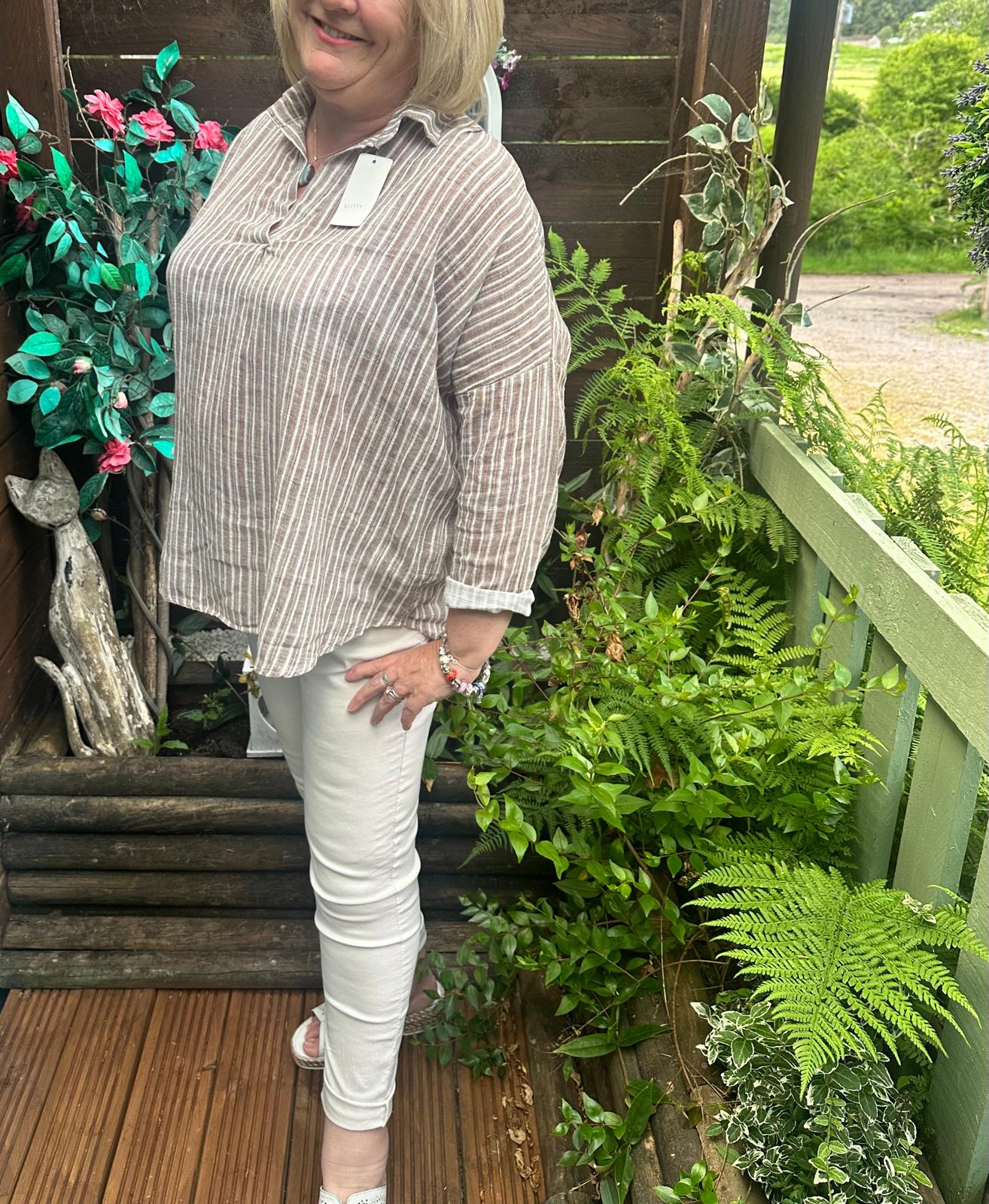 Courtney Italian Stripe Detail High Low Top