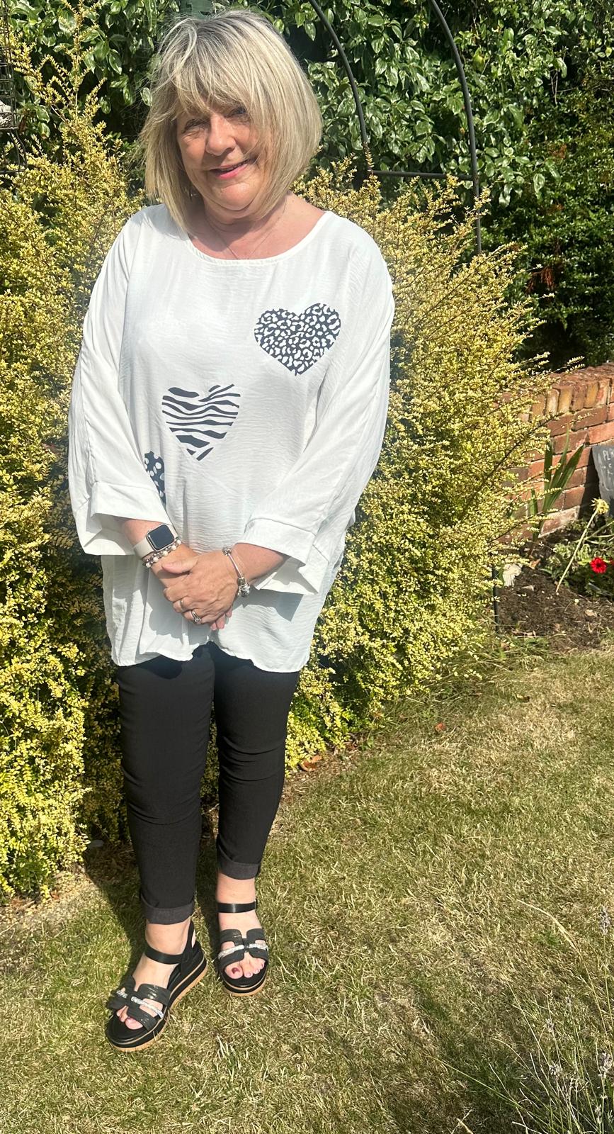 Annie Animal Print Heart 3/4 Sleeve Top