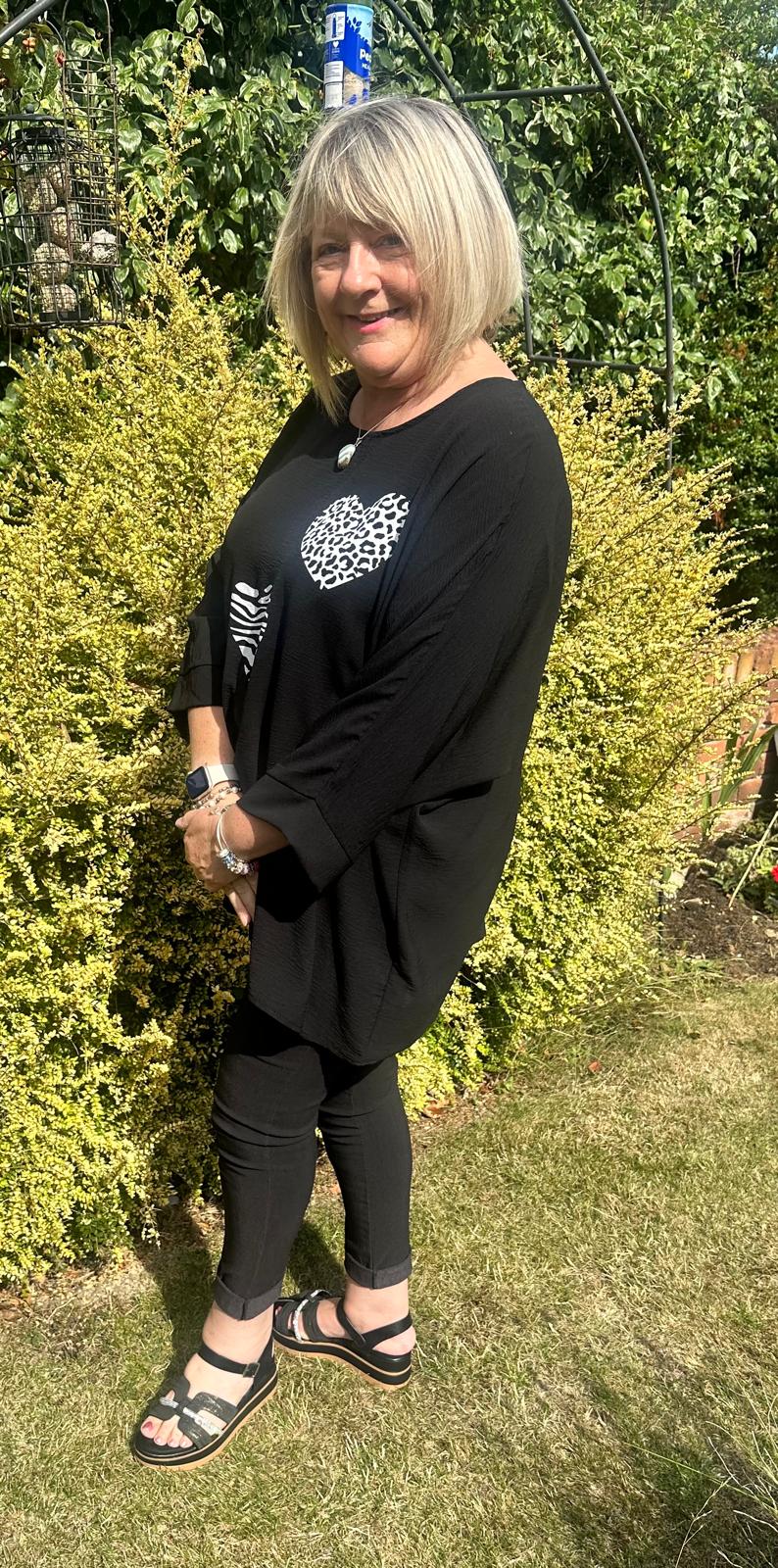 Annie Animal Print Heart 3/4 Sleeve Top