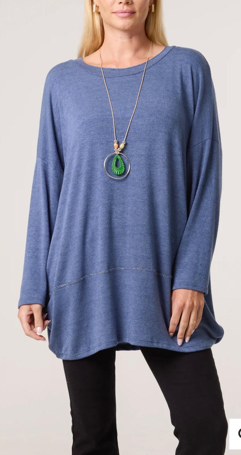 Lexi Lurex Stitch Soft Knit Necklace Top