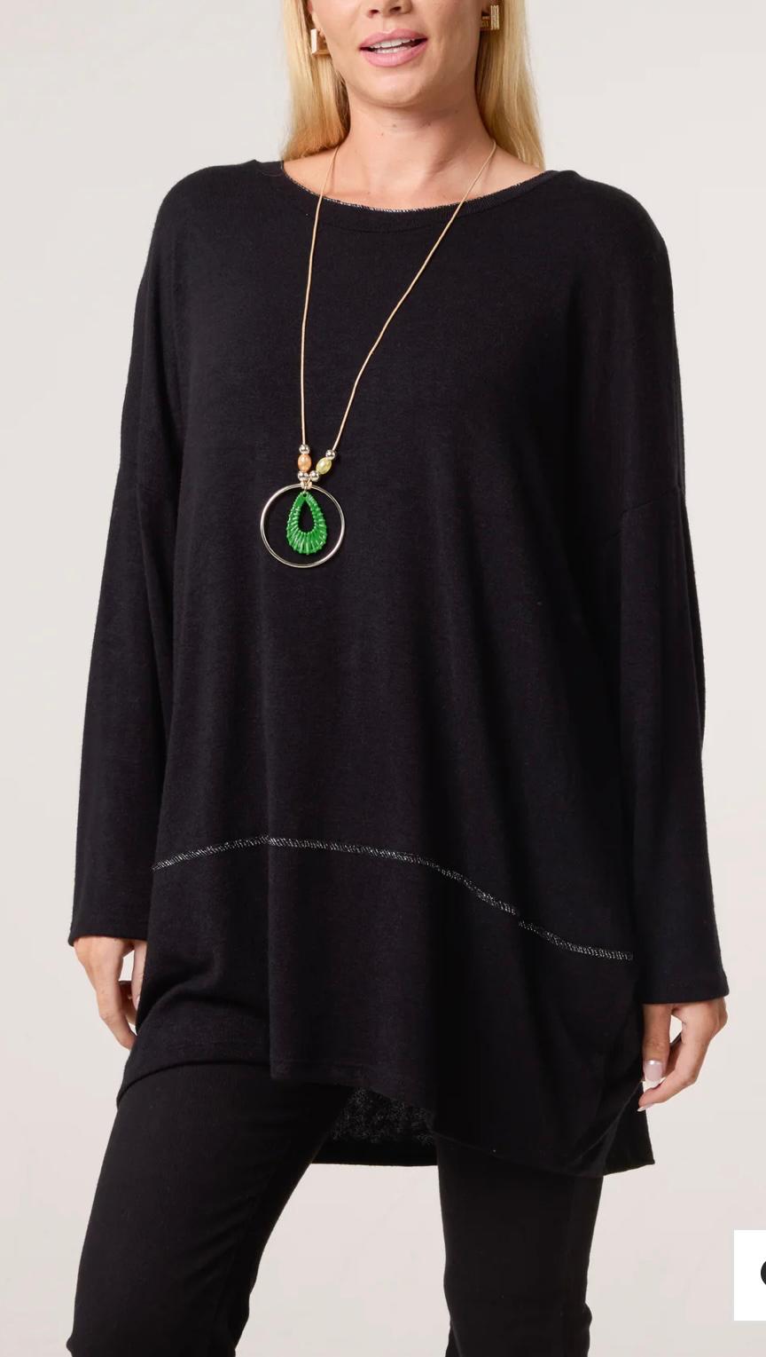 Lexi Lurex Stitch Soft Knit Necklace Top