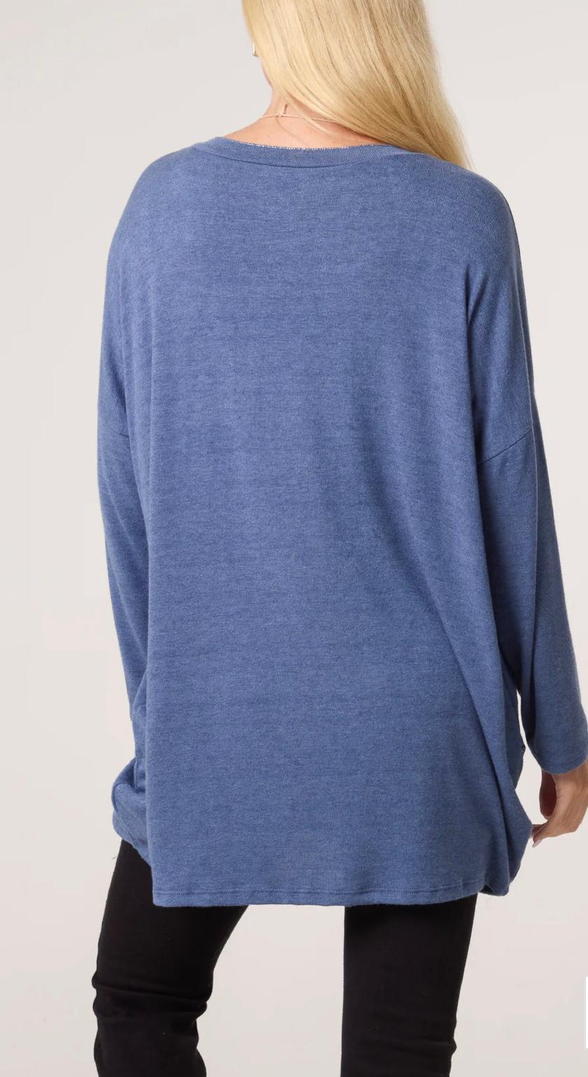 Lexi Lurex Stitch Soft Knit Necklace Top