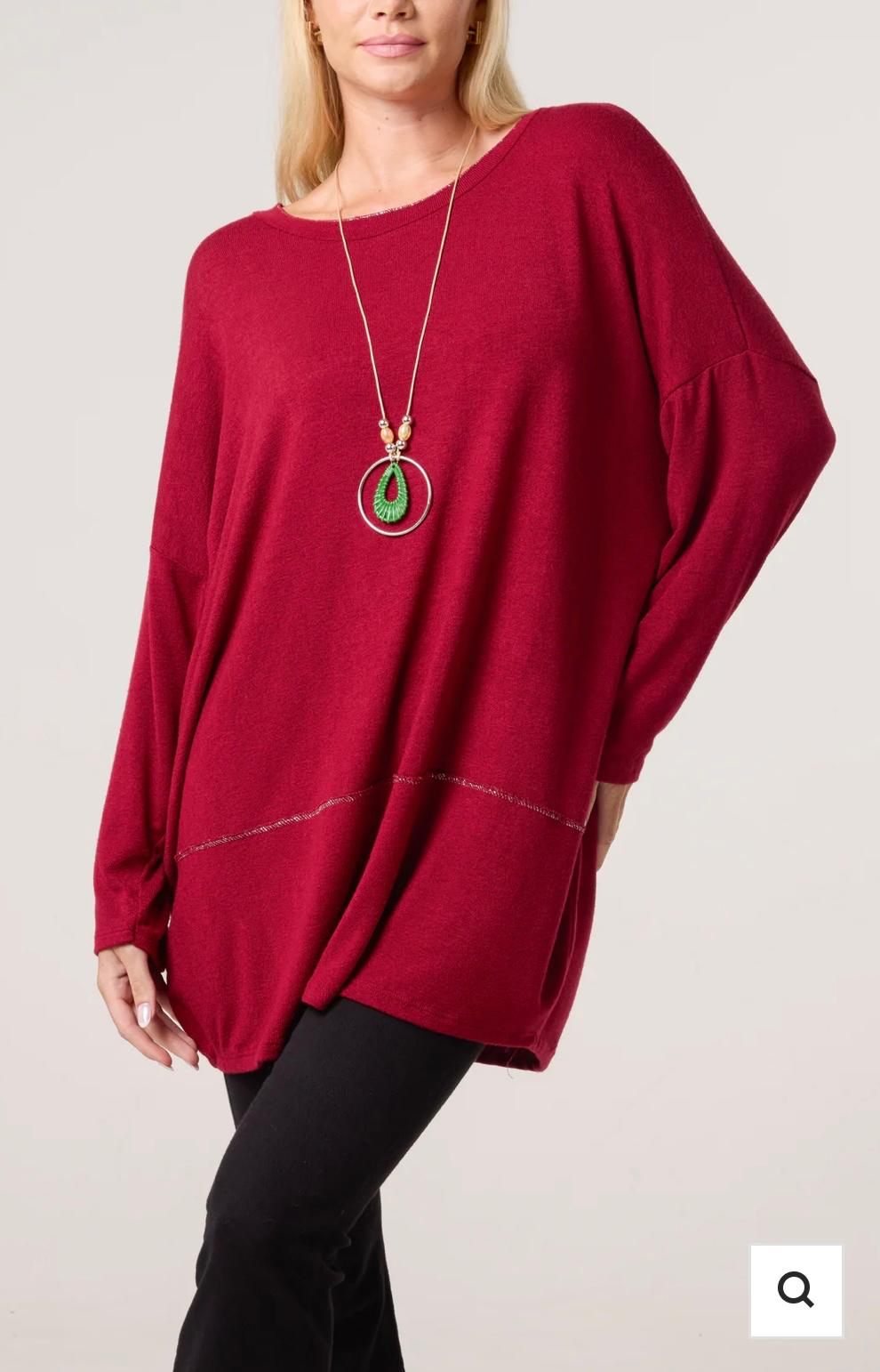 Lexi Lurex Stitch Soft Knit Necklace Top