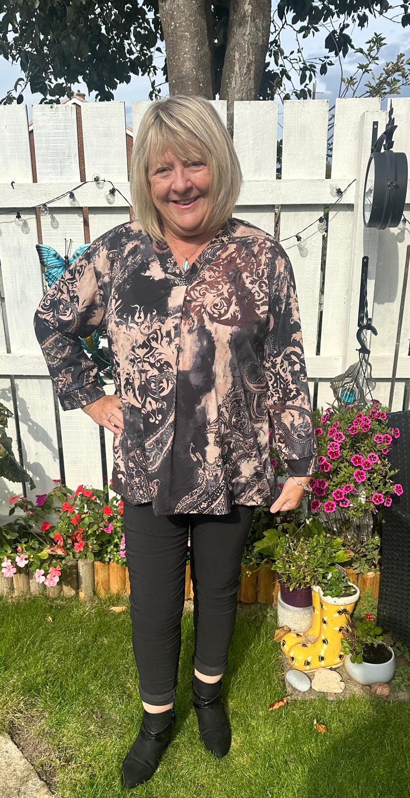 Paisley Italian Printed V Neck Long Sleeve Top