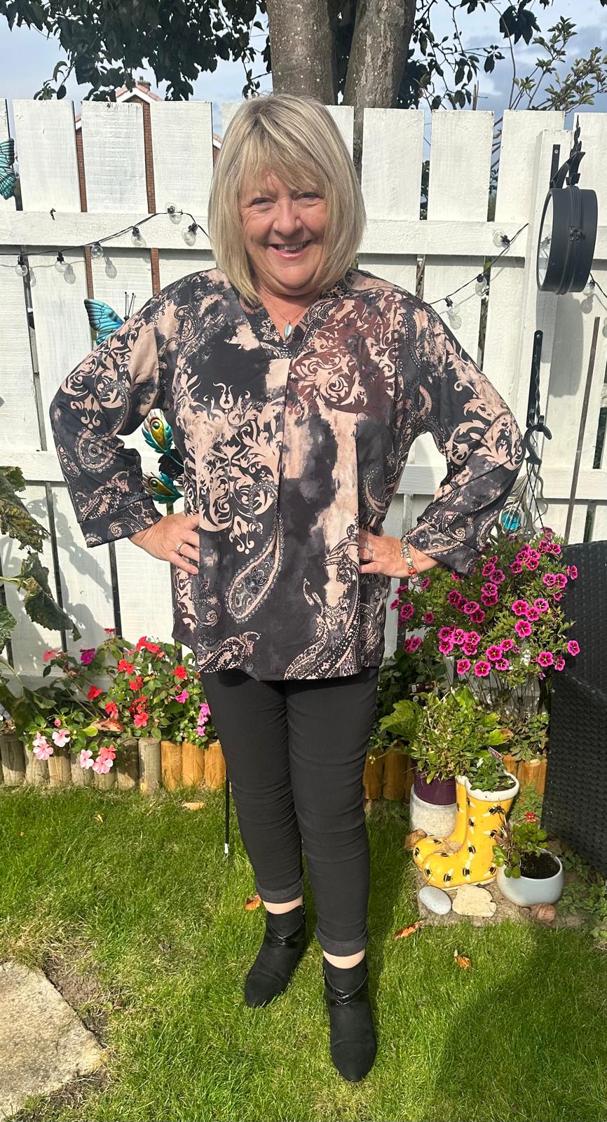 Paisley Italian Printed V Neck Long Sleeve Top