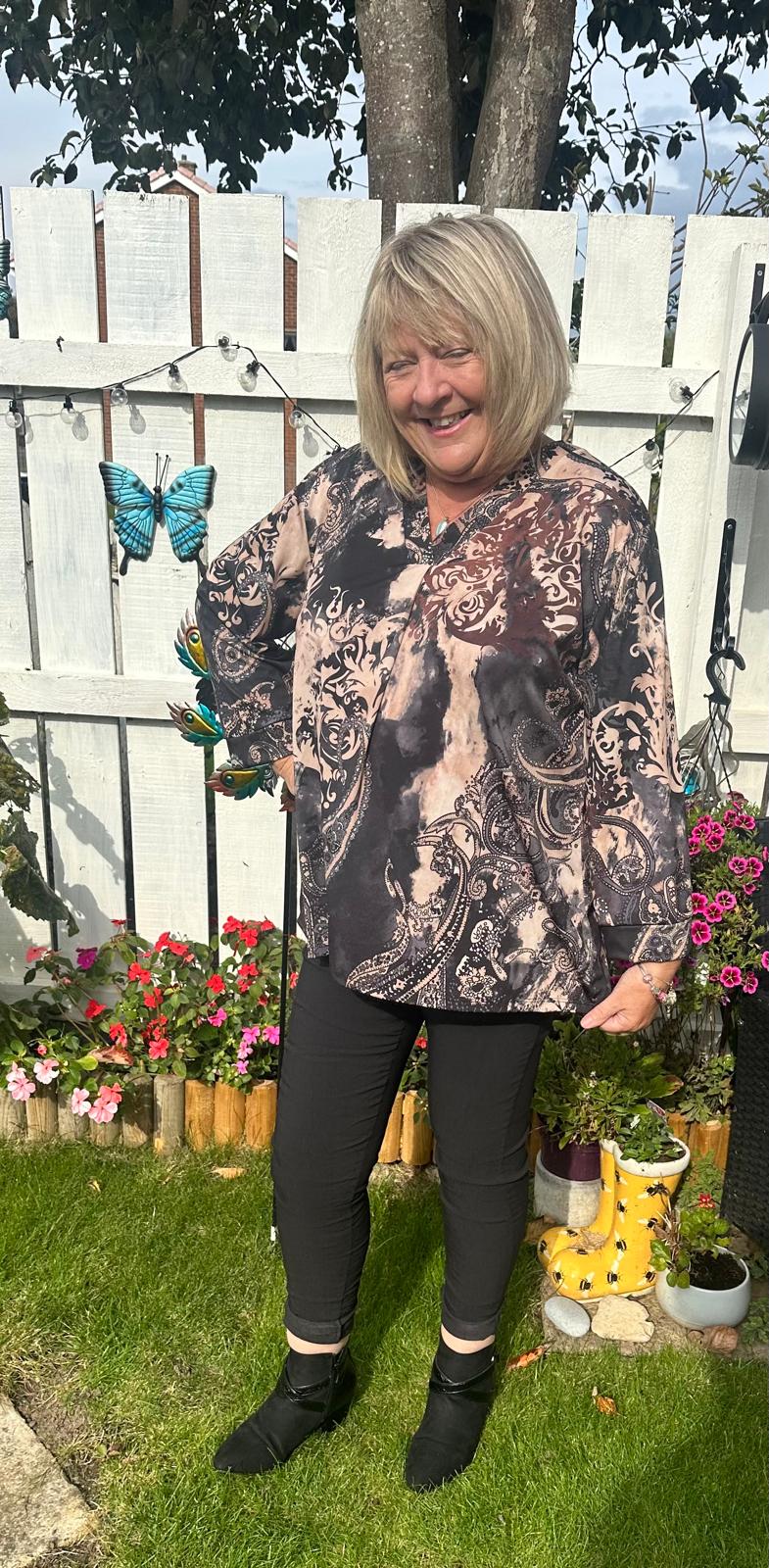 Paisley Italian Printed V Neck Long Sleeve Top
