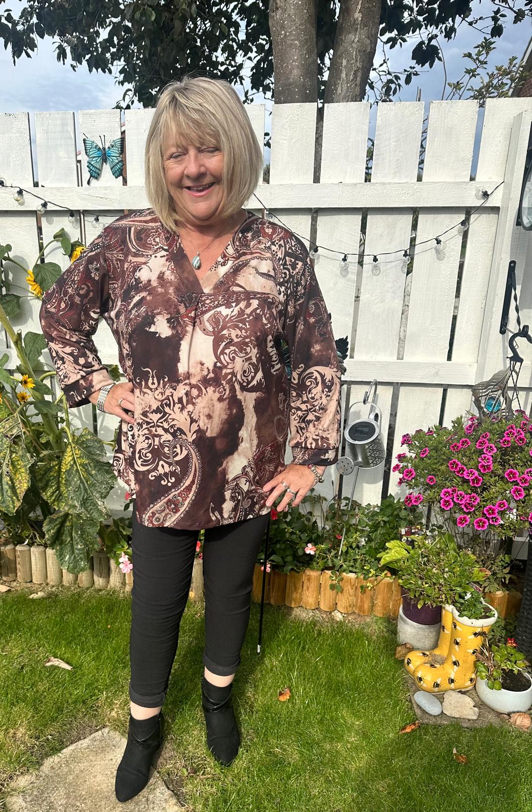 Paisley Italian Printed V Neck Long Sleeve Top