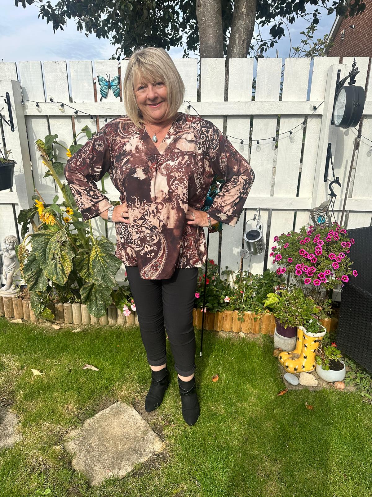 Paisley Italian Printed V Neck Long Sleeve Top
