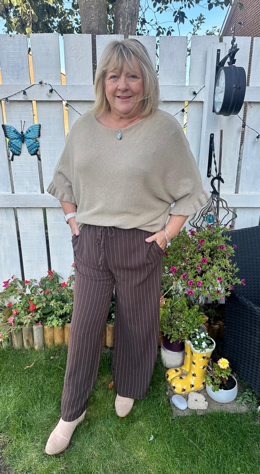 Sadie Stripe Detail Wide Leg Curvy Trousers