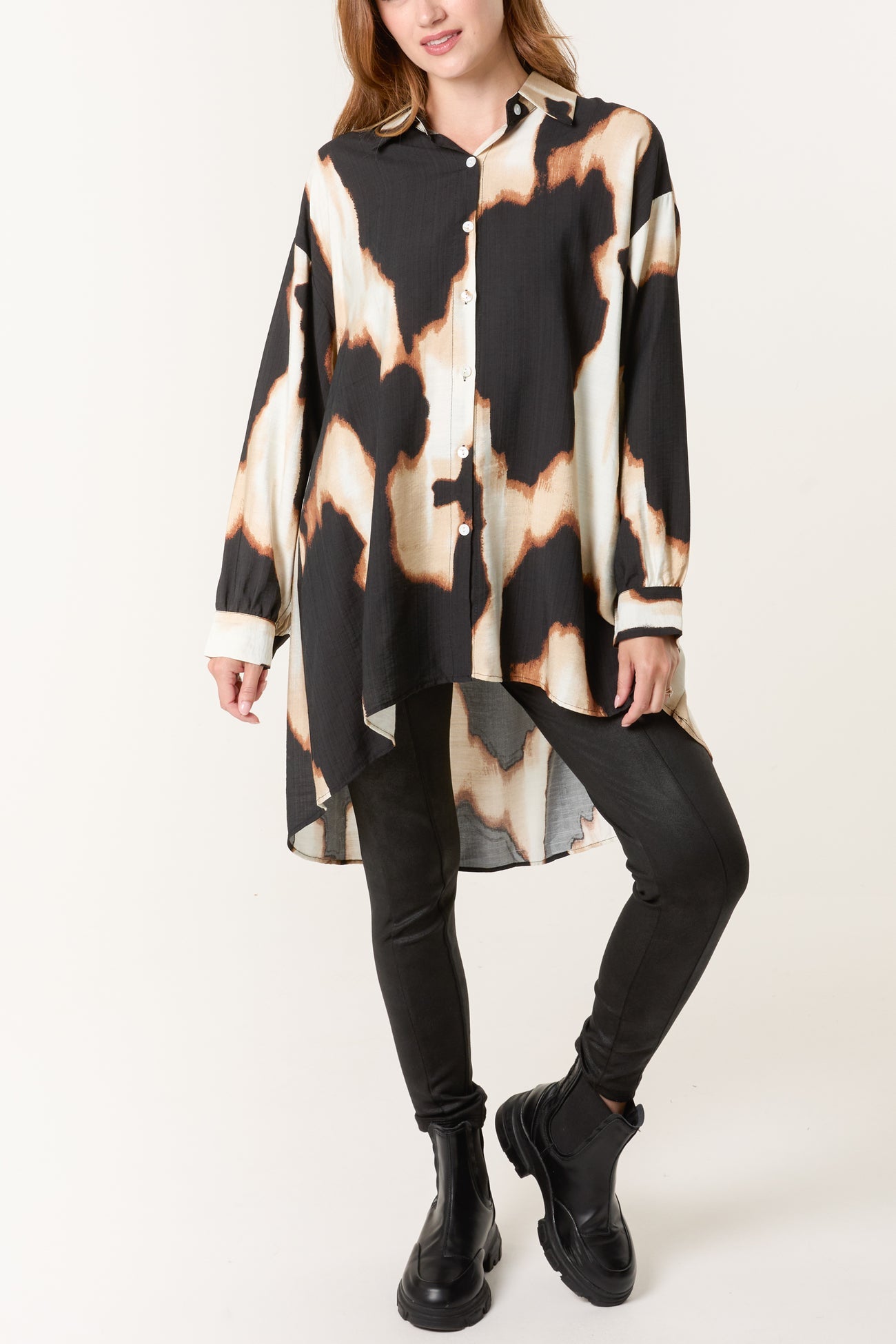 Rachel Relaxed Abstract Burnt Print Long Sleeve Shirt