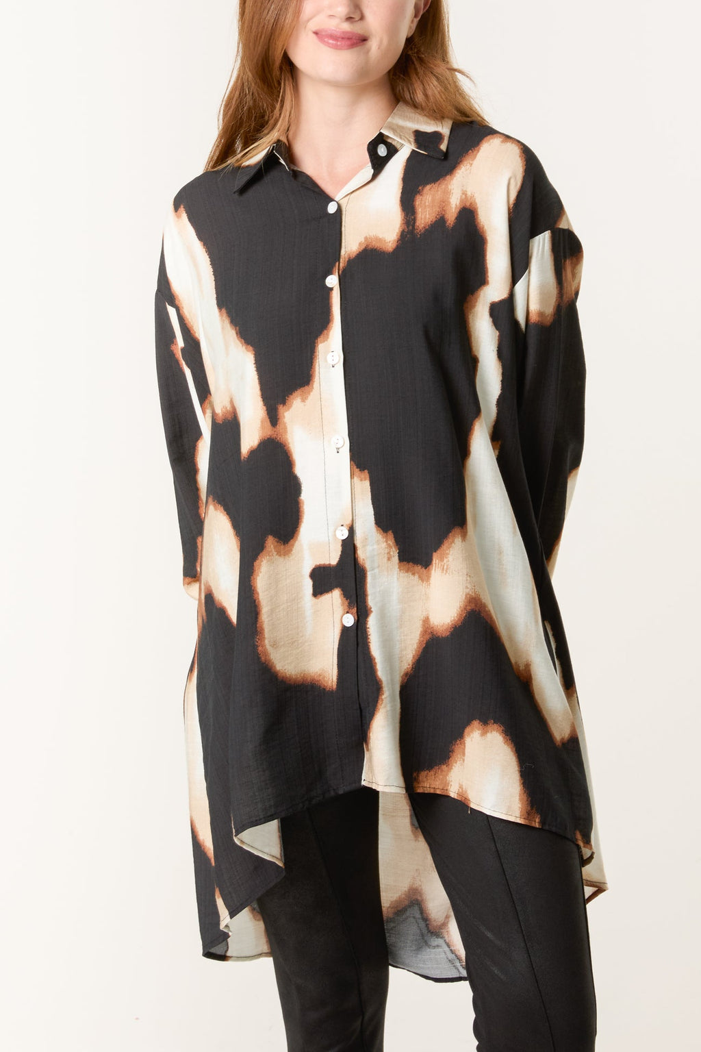 Rachel Relaxed Abstract Burnt Print Long Sleeve Shirt