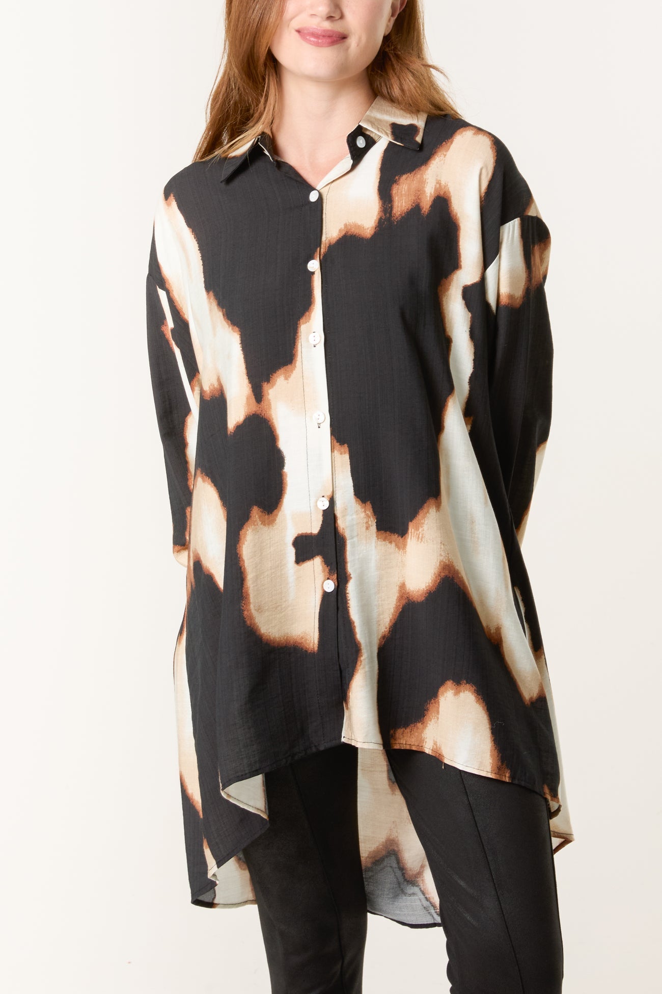 Rachel Relaxed Abstract Burnt Print Long Sleeve Shirt