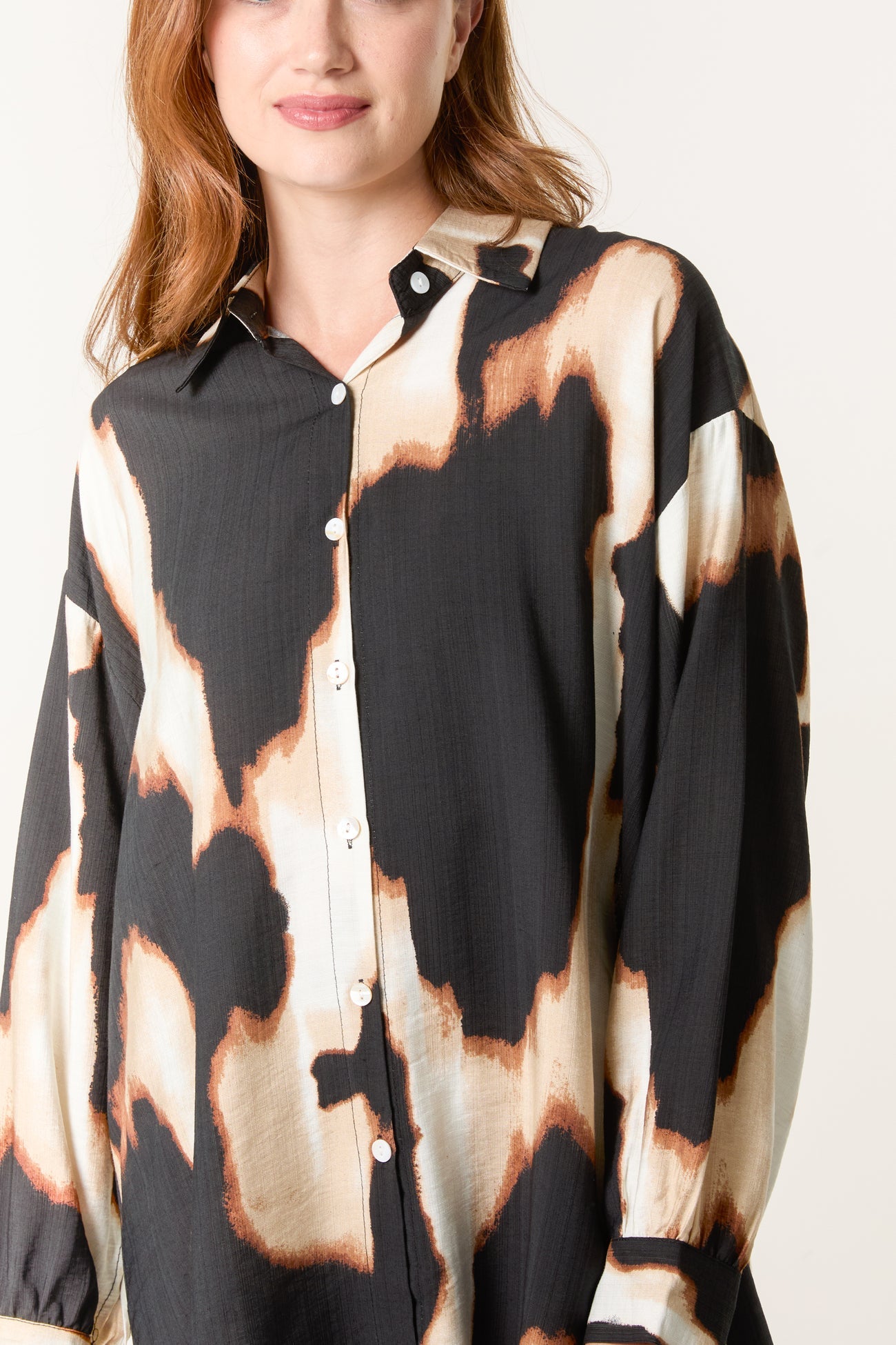 Rachel Relaxed Abstract Burnt Print Long Sleeve Shirt