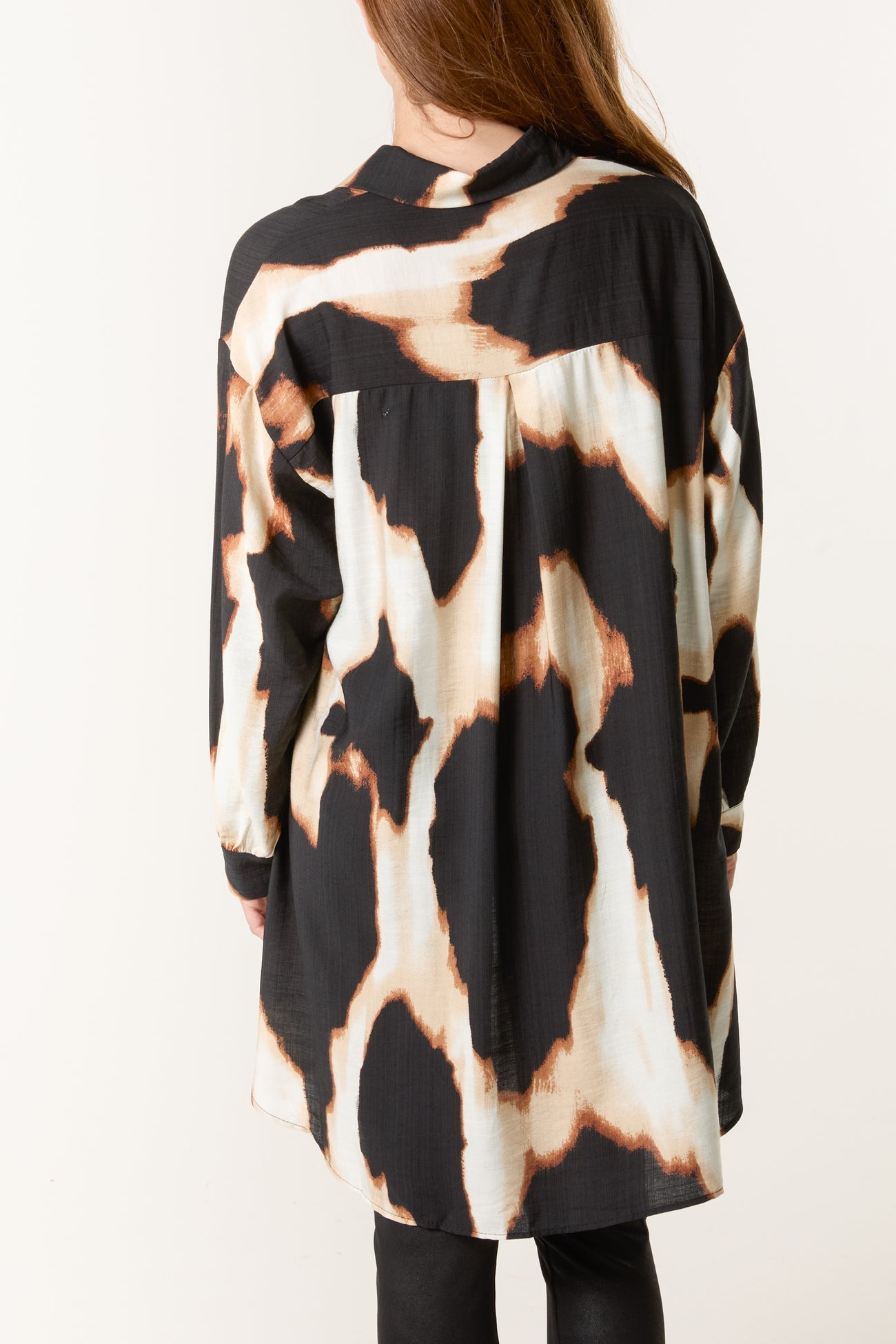 Rachel Relaxed Abstract Burnt Print Long Sleeve Shirt