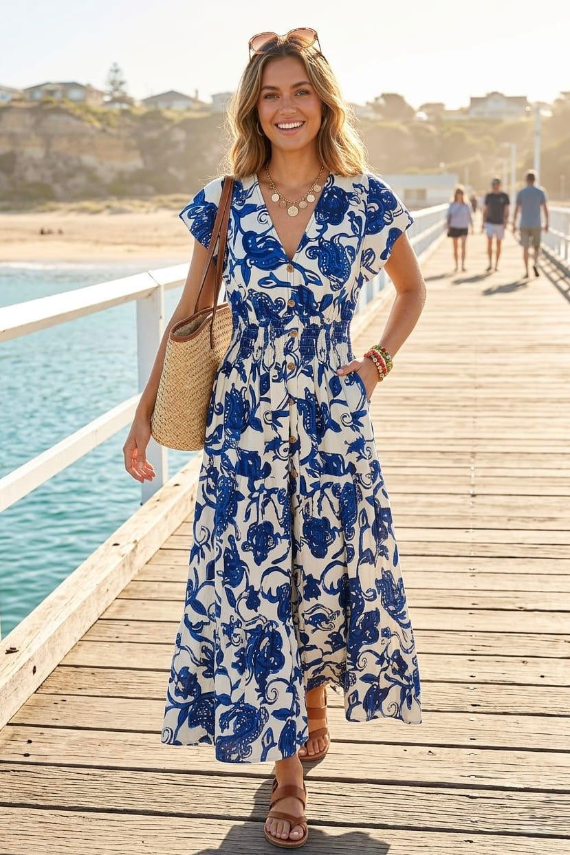 Cameron Paisley Print Button Front Maxi Dress