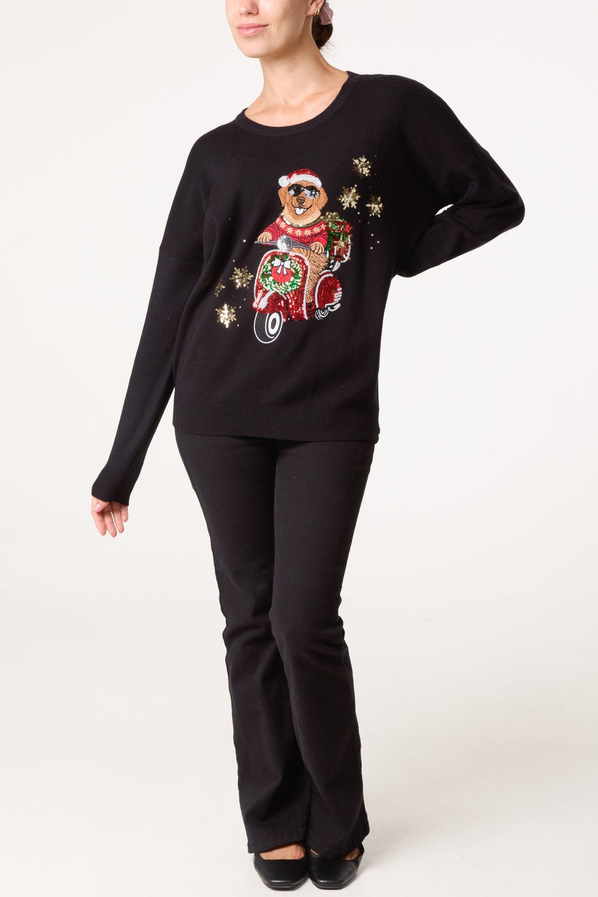 Coco Christmas Sequin Detail Appliqué Dog Jumper