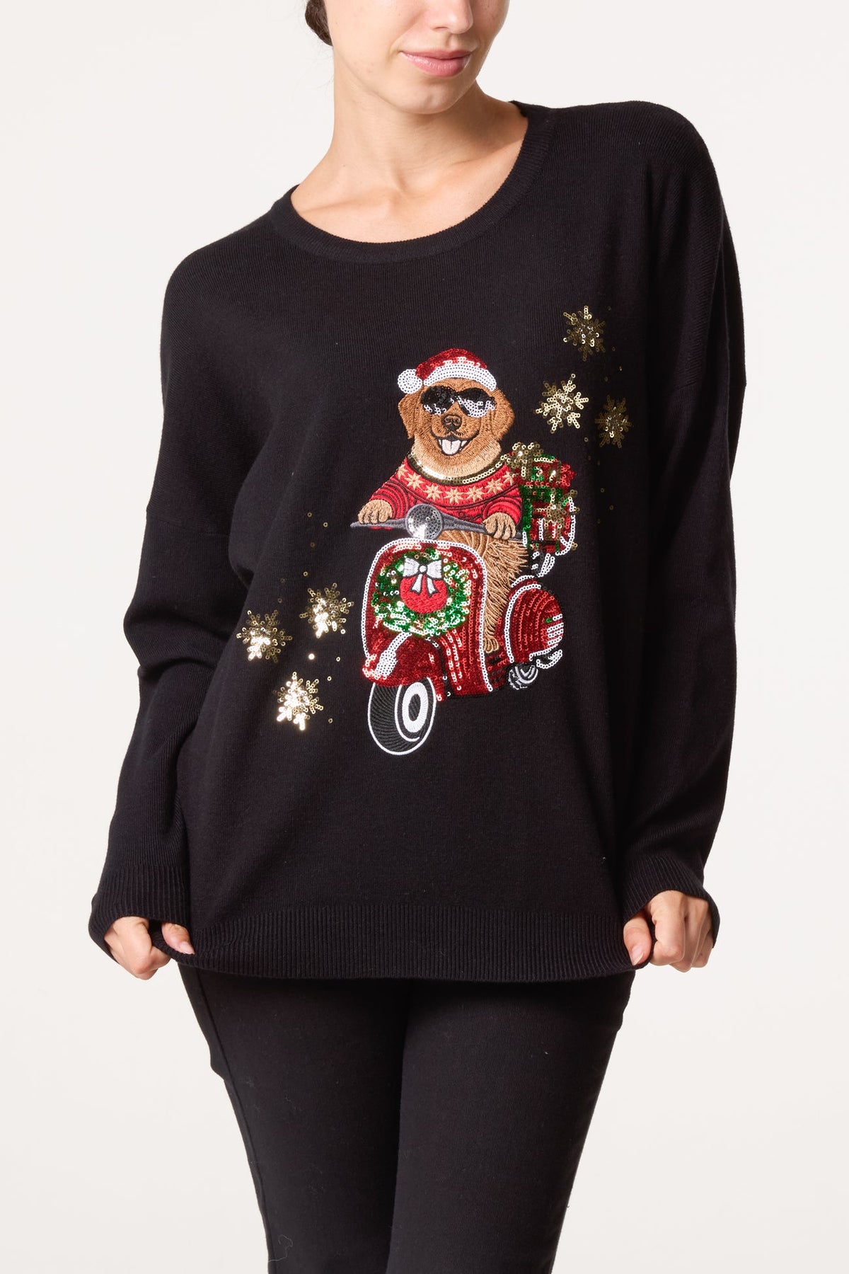 Coco Christmas Sequin Detail Appliqué Dog Jumper